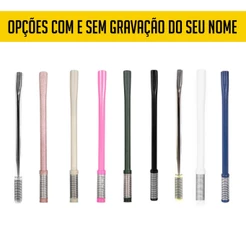 Bomba para Tereré Inox Modelo Bojo Mola com Telinha Diversas Cores com Escova de Limpeza