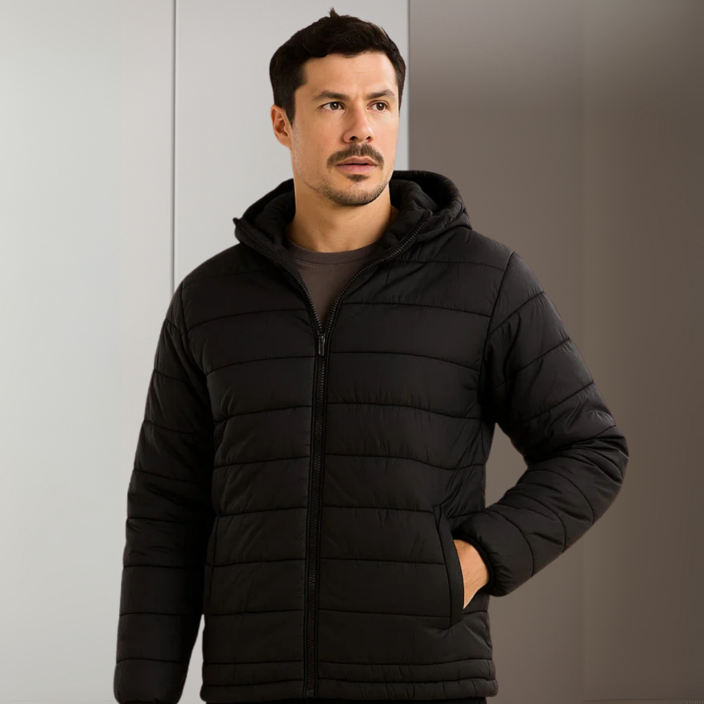 Jaqueta Masculina Puffer Bobojaco Casaco Nylon Impermeável com Capuz Removivel Bolso Interno