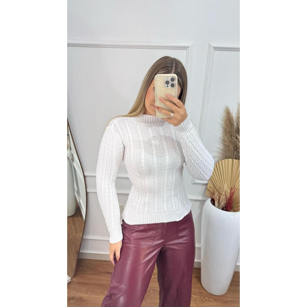 Blusa Feminina de Frio Modal com Trança Manga Longa Inverno Tricot Tricô Feminino Quentinha