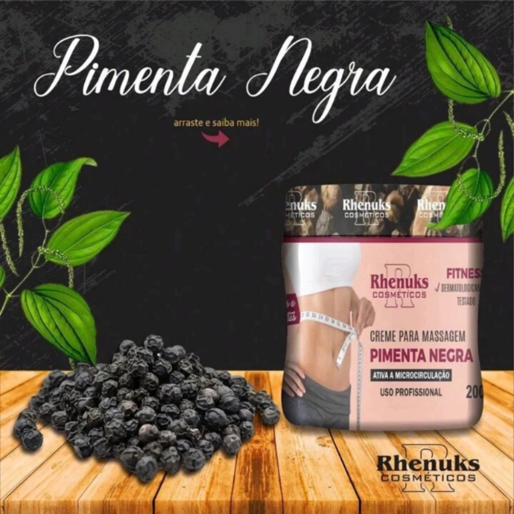 Creme Redutor de Medidas Pimenta Negra 200g - Creme Corporal Combate Estrias e Celulites Redutor