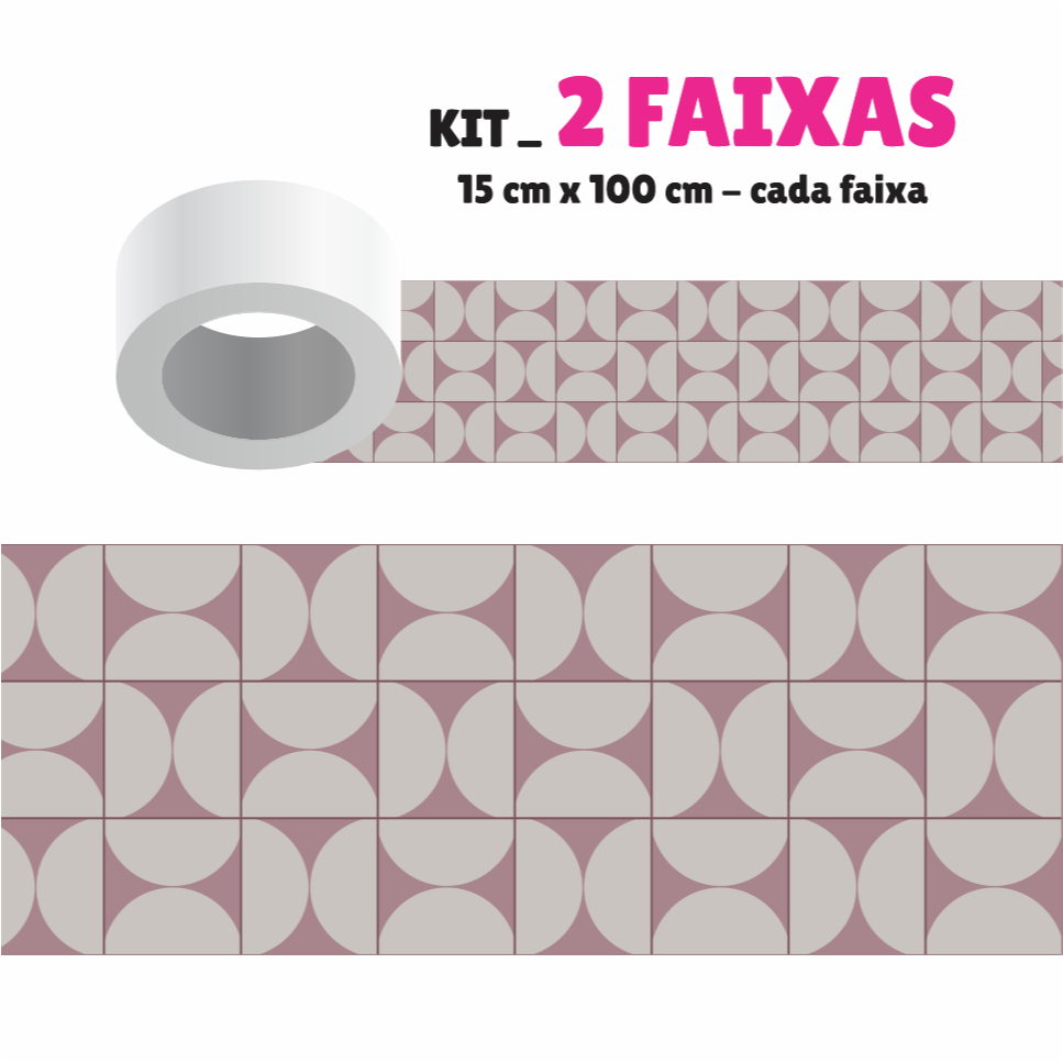 Faixa Decorativa - Kit com 2 Faixas Papel de Parede Border Faixa Adesiva Decoração Azulejo - GEOMÉTRICO G0108 ROSA