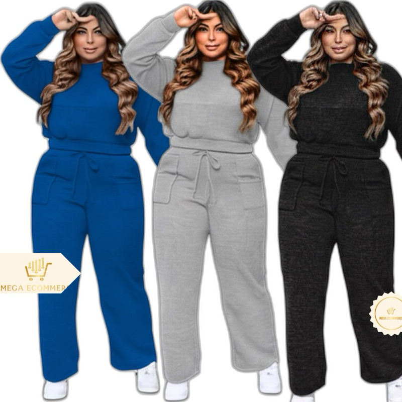 Calça Pantalona Feminina Com Bolso Cintura Alta Tecido Lanzinha Inverno