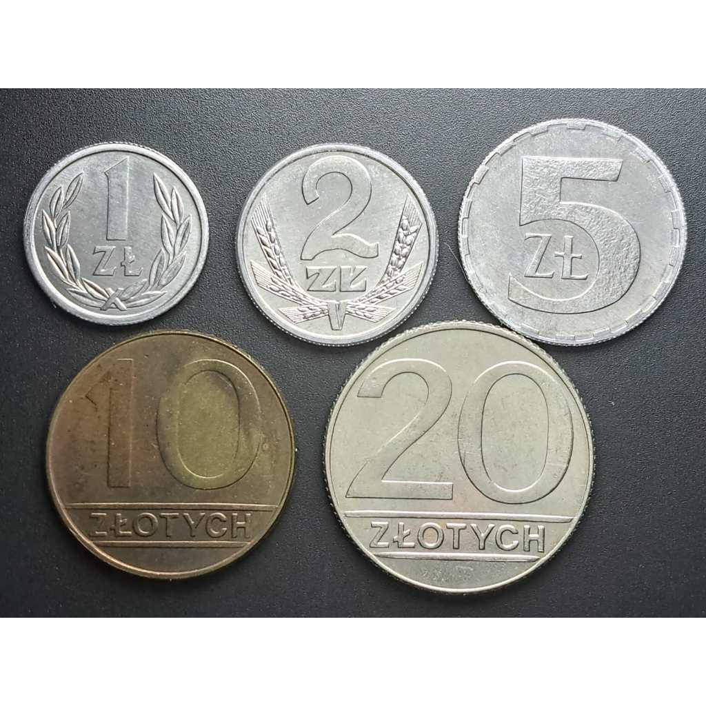 Polônia, set completo com 5 moedas, de 1 a 20 zlotych, 1990, entre Sob e FC (10 zlotych com manchas de oxidação)