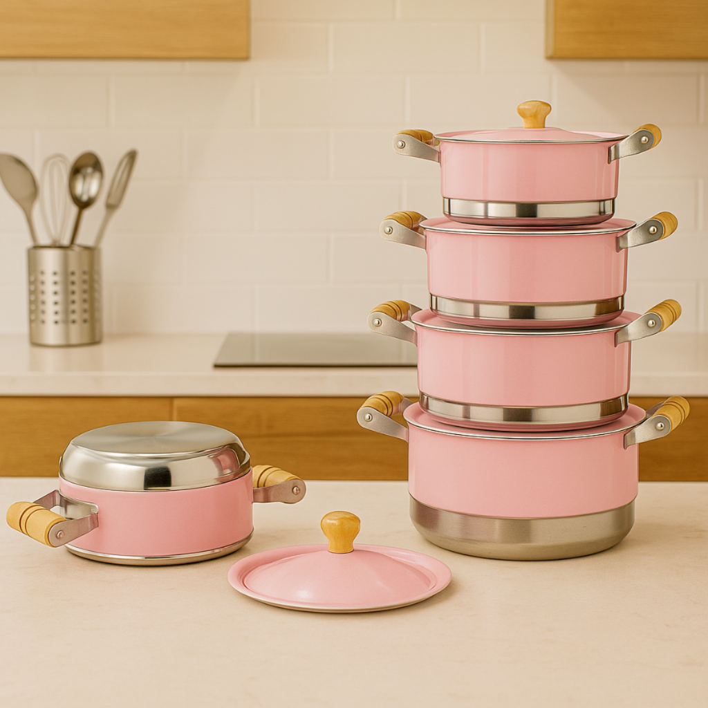 Jogo panela pop Rosa luxo aluminio cozinha decorada