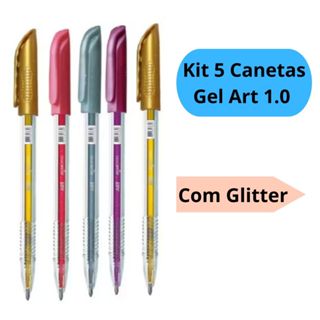 Caneta Gel Art 1.0 Glitter Kit com 5 Unidades Cores Variadas e Vibrantes Escolar Infantil Jocar Office em Oferta na Shopee