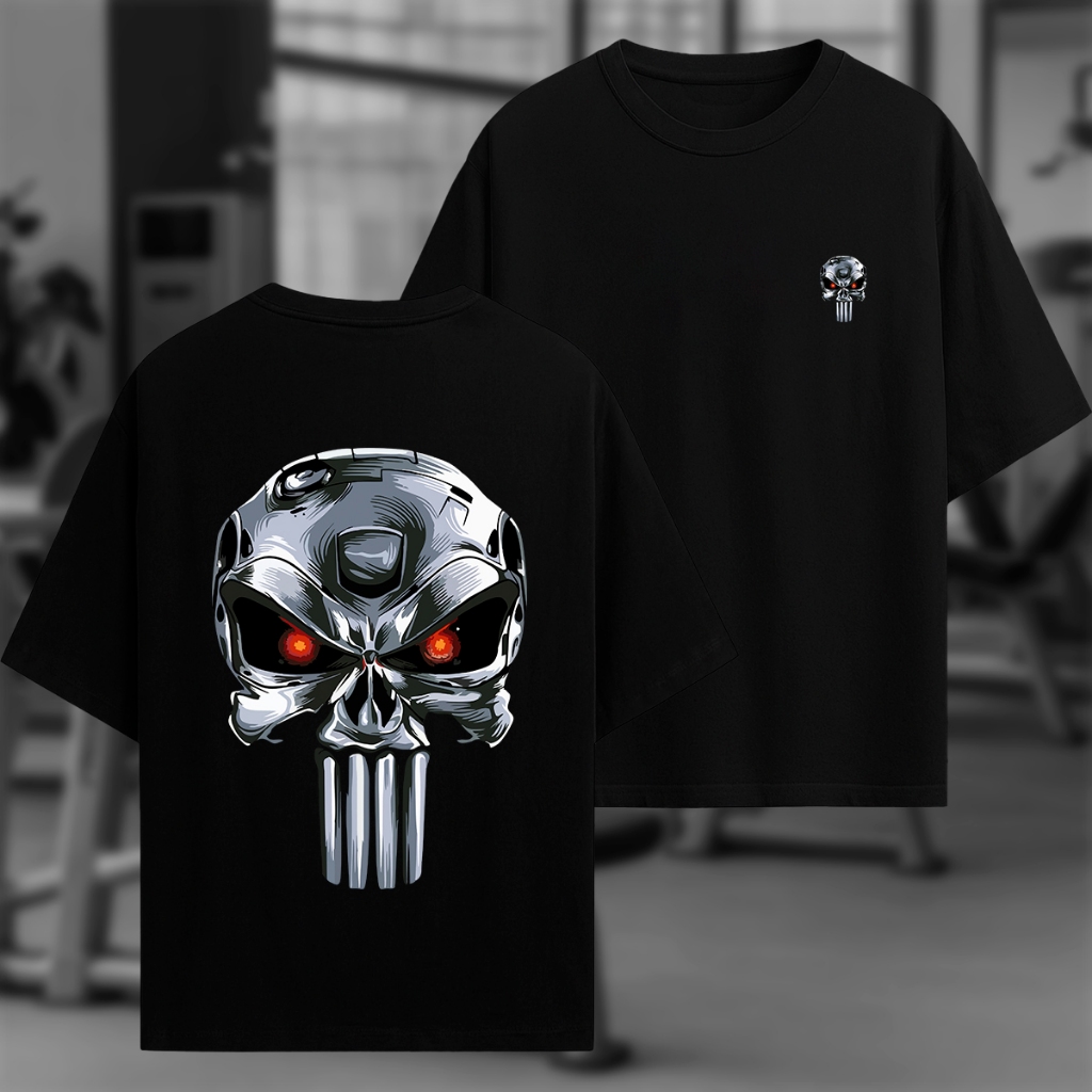 Camiseta Oversized Ou Básica Skull Cyborg Caveira Metálica Academia Gym Streetwear Promoção em Oferta na Shopee