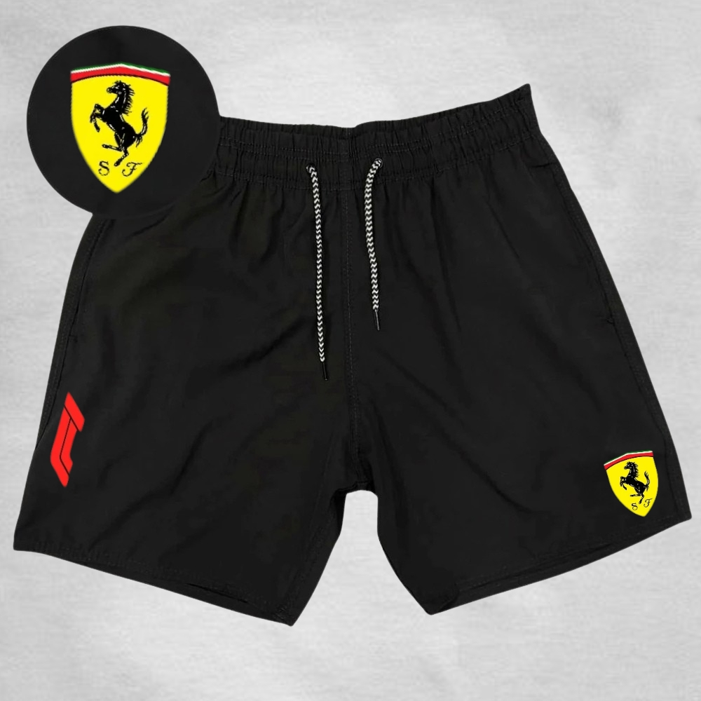Bermuda Masculino Elastano Modelo Academia - F1/Ferr_ari - Esportivo Ideal para lazer corridas e esportes Promoção