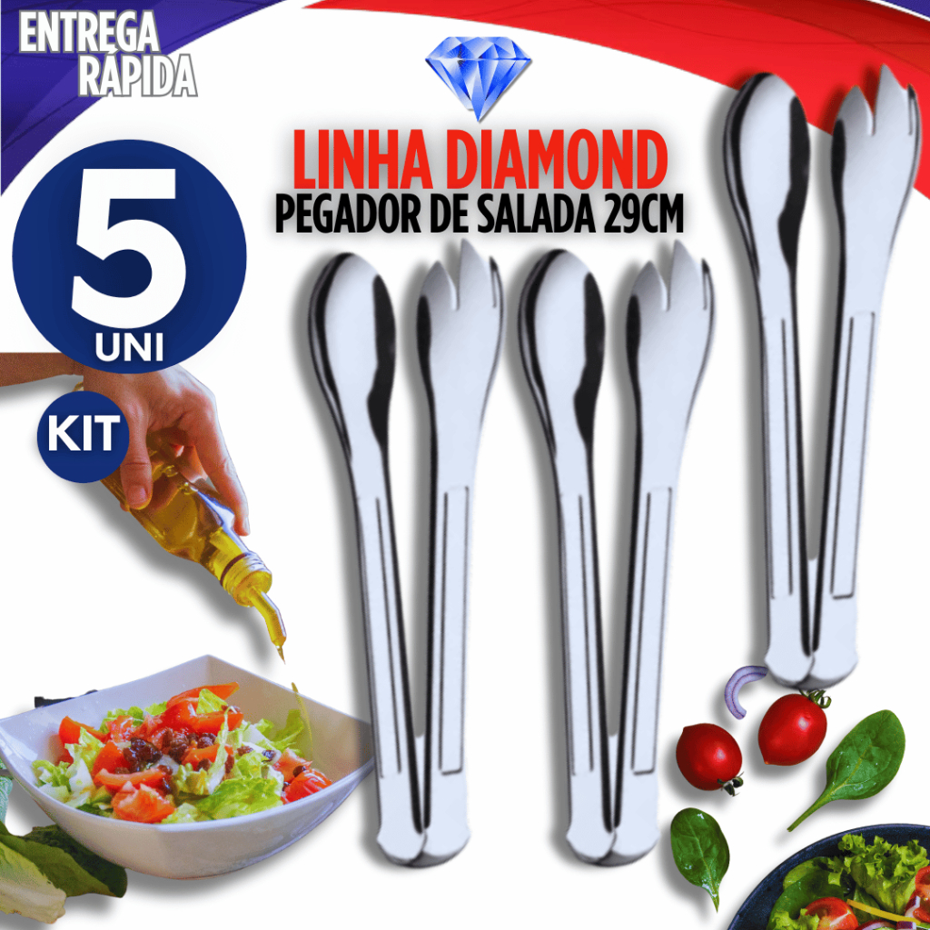 Combo 5 Pegador de Salada Grande Inox Pegador Universal Para Cozinha Pegador Para Buffet Restaurante