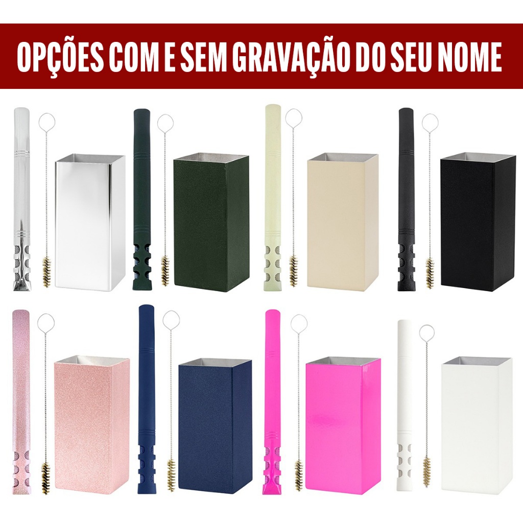 Kit Inox Copo Cuia Quadrado Bomba V6 com Telinha Terere e Escova de Limpeza Cores em Oferta na Shopee
