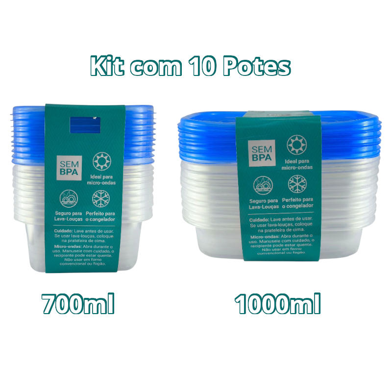 Imagem Conjunto com 10 Potes 700 e 1000ml - Frezzer, Micro-ondas e Lava-louças Perfeito P/ sua organização!