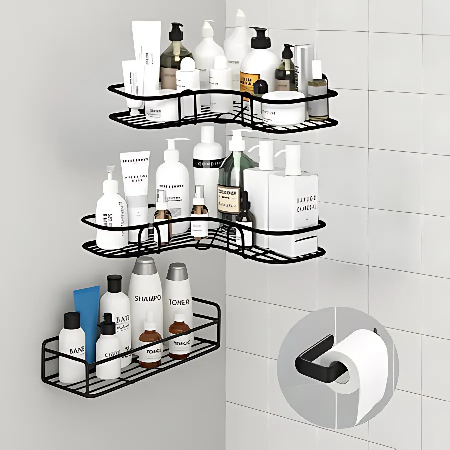 Suportes Suspensos de Banheiro Sem Furo Organizador Shampoo Condicionador Com Suporte de Papel1/2/4 em Oferta na Shopee