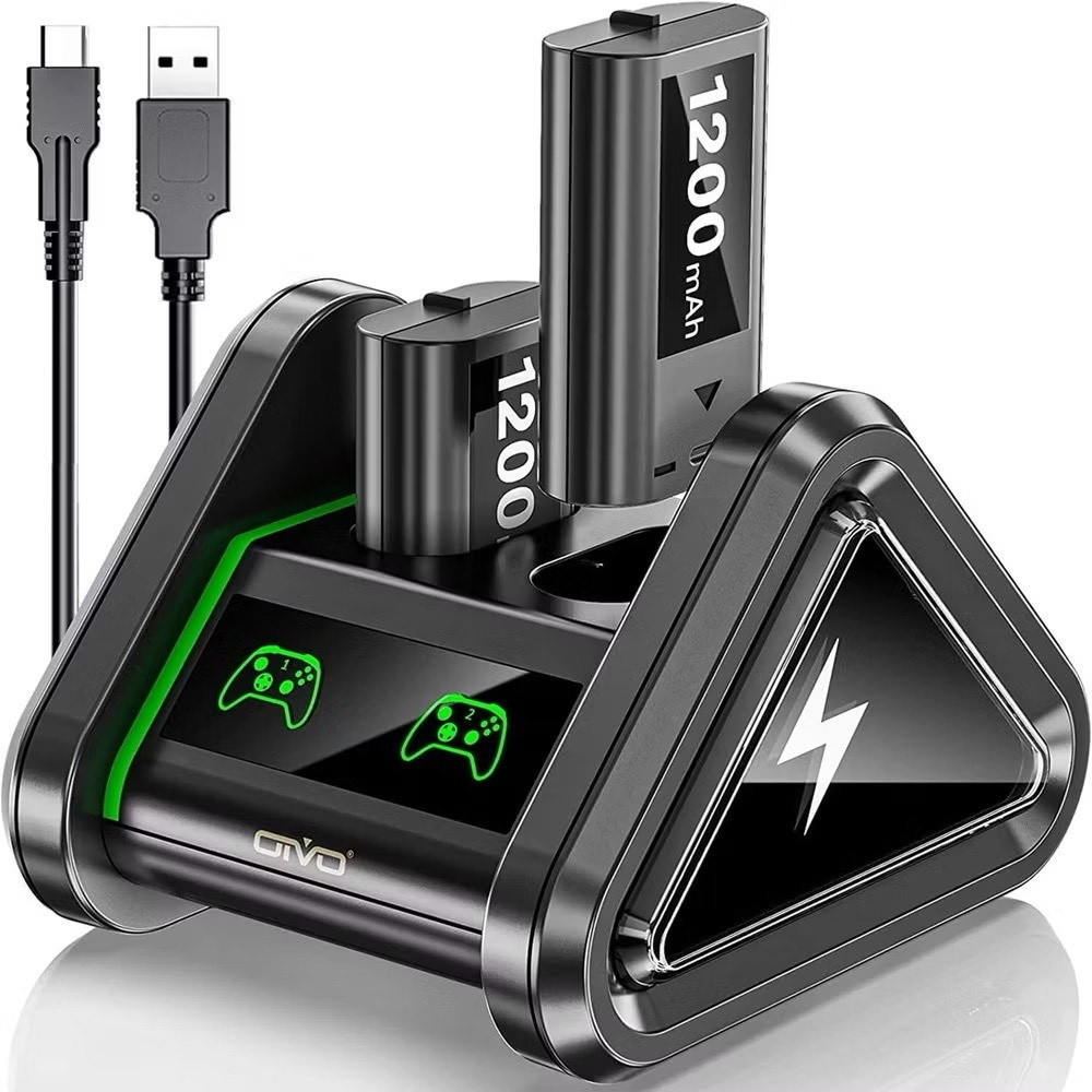 Base Carregadora Compatível Controle Xbox One Series S/X + 2 Baterias 1200mAh Recarregáveis