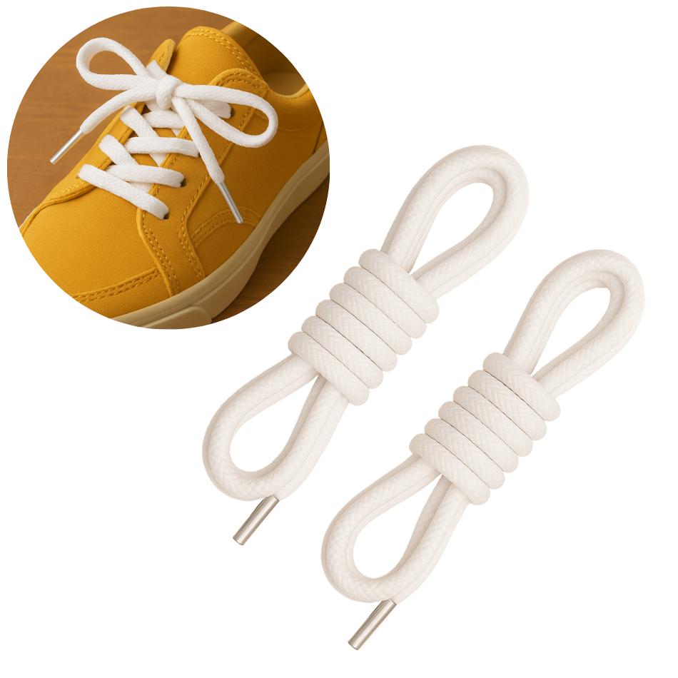 Cadarço Redondo Branco R1 Par Roliço com Enchimento 130cmSocial Esporte Chique Compatível Tênis Bota