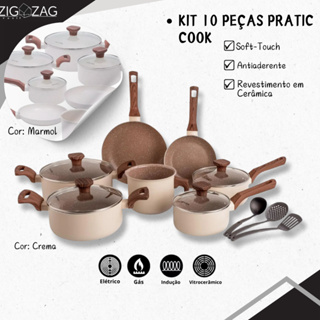 Kit 10 Peças Pratic Cook  Antiaderente, Revestimento Cerâmica | Pra Fogões Indução, Vitrocerâmico, Gás e Elétrico em Oferta na Shopee