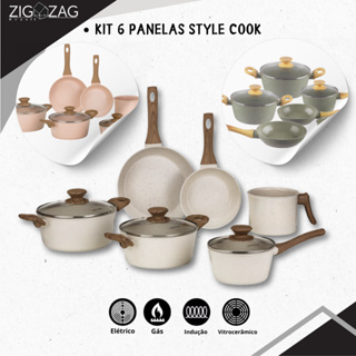 Kit de 06 Peças, Panelas Style Cook de Cerâmica Antiaderente | Para Fogão a Gás, Indução e Vitrocerâmico em Oferta na Shopee