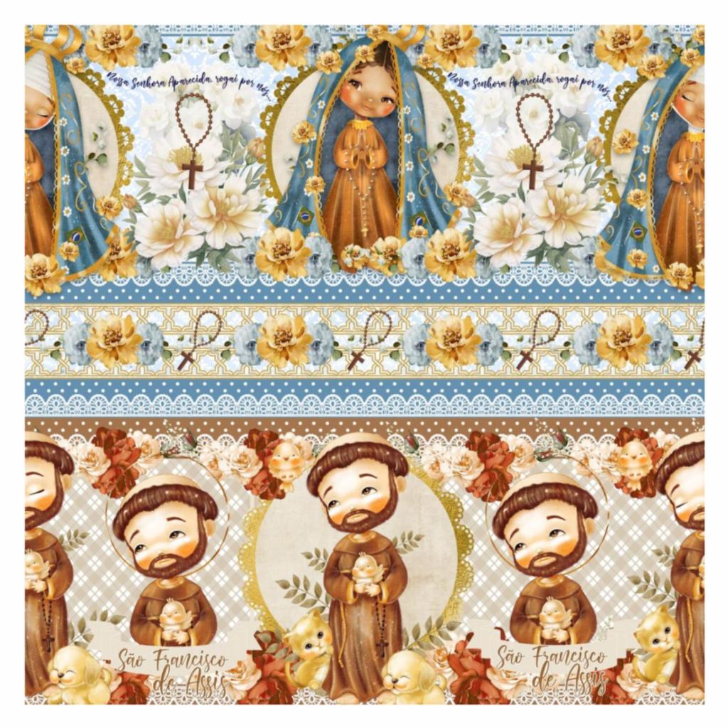 Tricoline Digital Barrado Santinhos 100% Algodão 55x150cm Pano de Prato Toalhas Maria Flor Tecidos