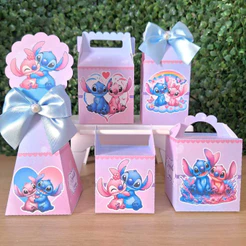 Kit Stitch e Angel - Lembrancinhas de Aniversario - Caixinha Personalizada monte em casa