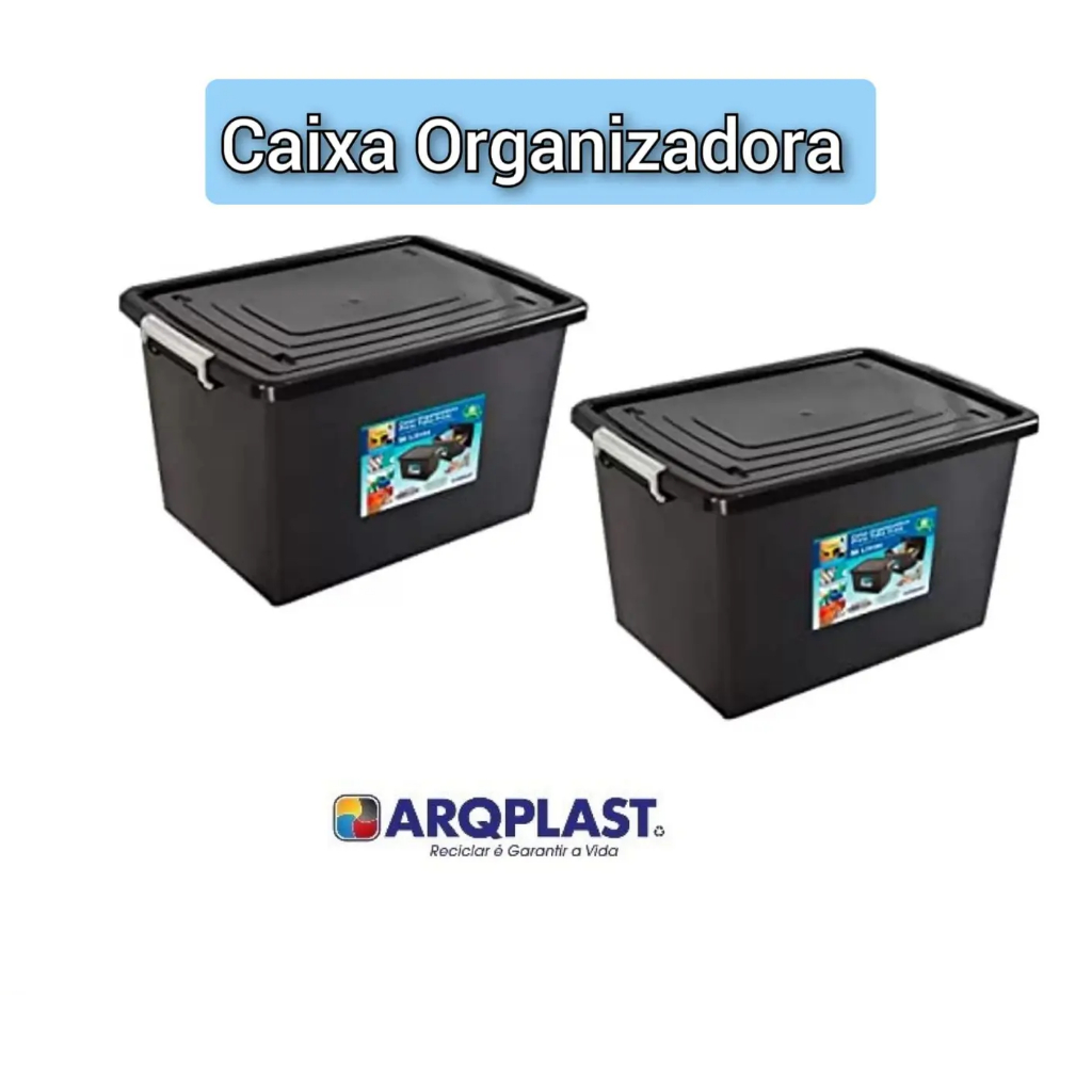 2 Caixas Organizadoras com trava Caixa Empilhável Container 56lts Caixa para Brinquedos Caixa para Livros