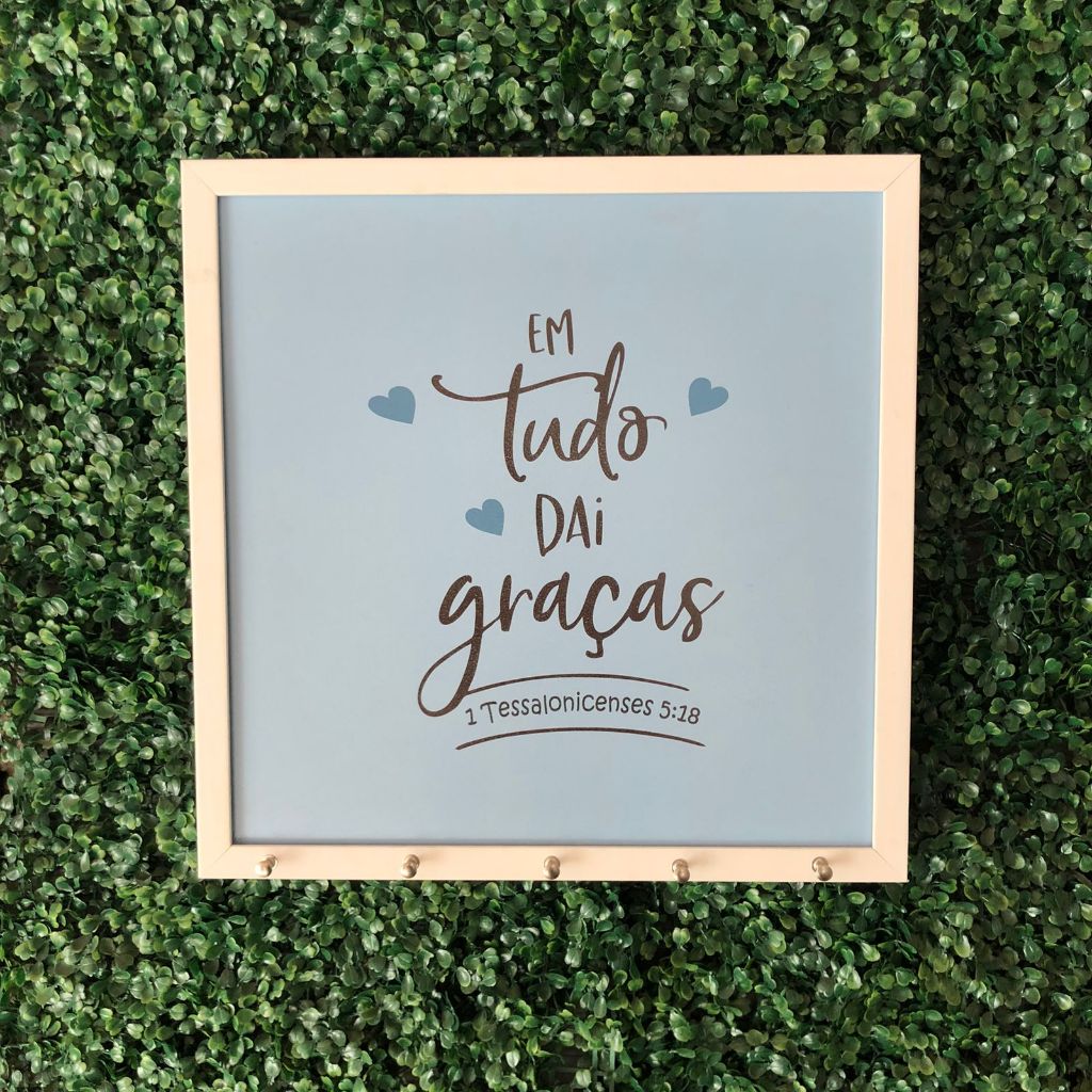 Quadro cobre caixa de luz com moldura 53x53  tessalonicenses 5:18 Em Tudo dai graças ( F.azul) sala/ quarto/decoração