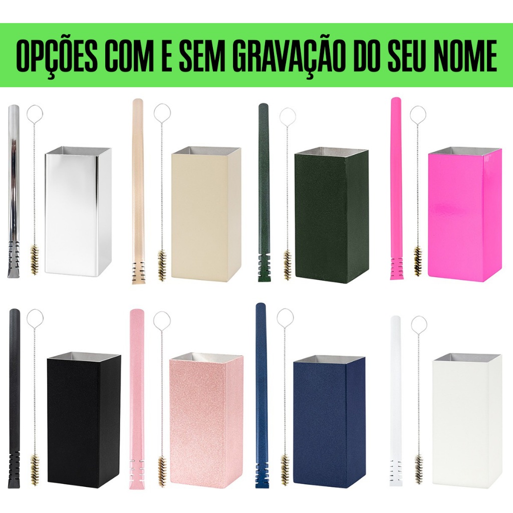Kit Tereré Inox Copo Cuia Quadrado Bomba Filete Cores em Oferta na Shopee
