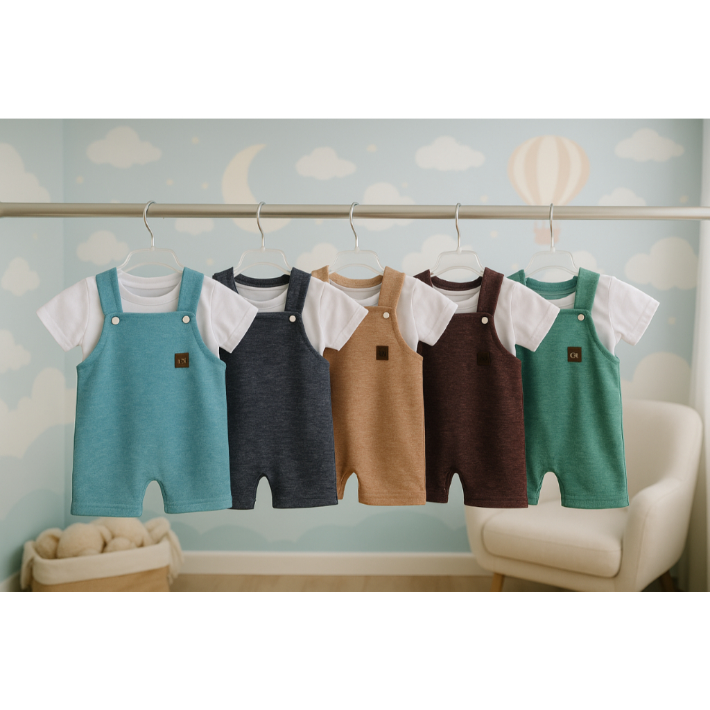 Kit Jardineira Curta Bebê Menino 3 á 6 Meses + Camiseta Branca Lisa Moda Verão Roupa Infantil Calor em Oferta na Shopee