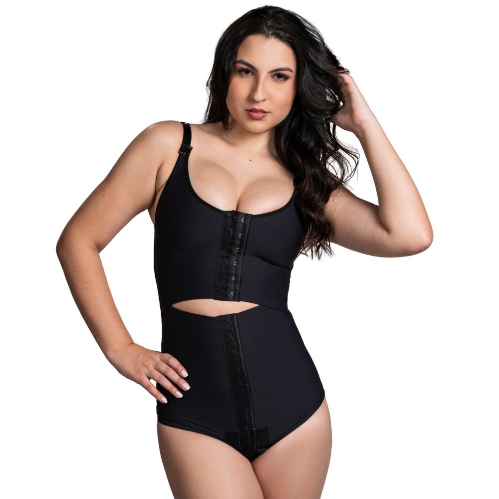 Modelador Body Pós-Cirúrgico com Alça, Cavado e Fecho Frontal - Corpo Belo