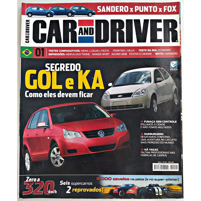Revista Car and Driver Nº 1, Sandero, Lamborghini, Ano 2008