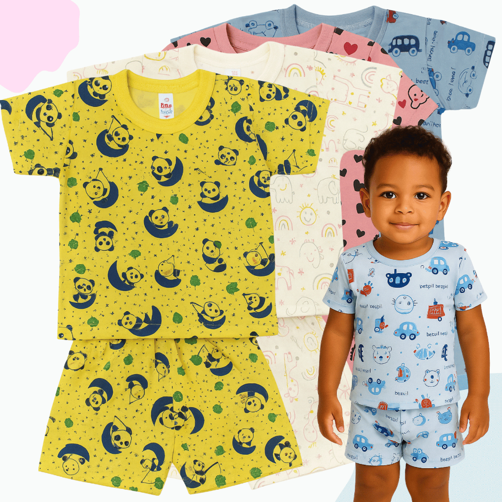 Kit 3 Pijamas Infantis Camiseta e Short Bermuda Estampado Bebê Menino Menina Verão 1 a 3 Anos