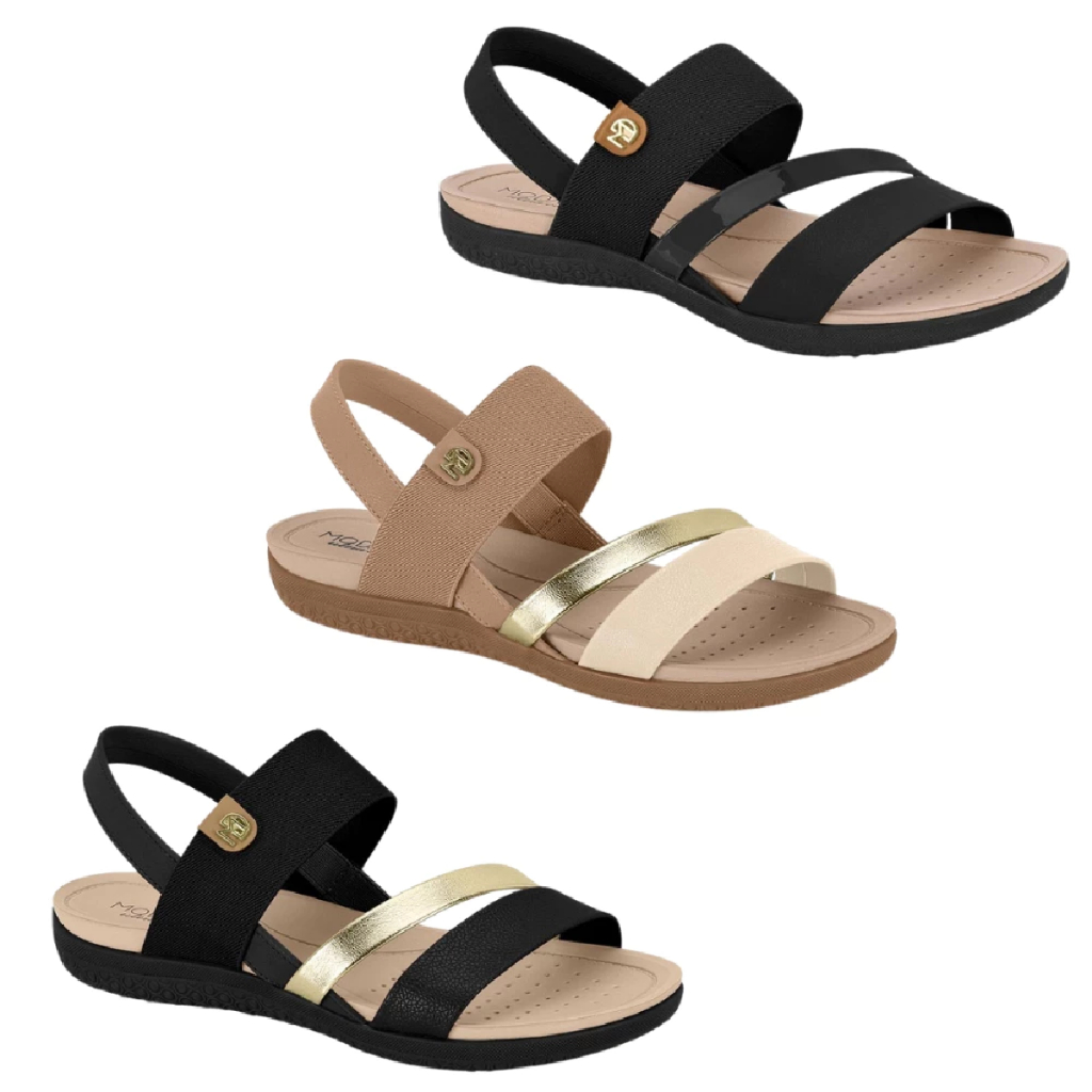 Sandália Feminina Modare Ultraconforto Rasteirinha Canelada Com Elástico Original Calce Fácil