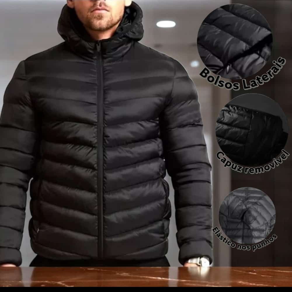 Jaqueta Bobojaco Impermeável importado Peluciado Puffer corta vento Liso ou bordado preto