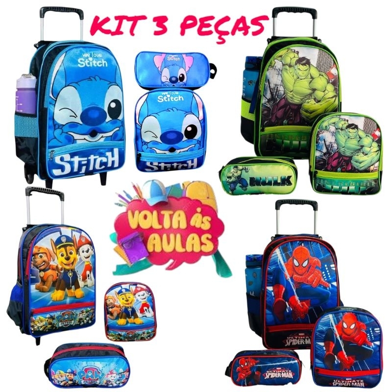 Kit Escolar Completo Grande Com Rodinha Todos Os Personagens De Menino em Oferta na Shopee