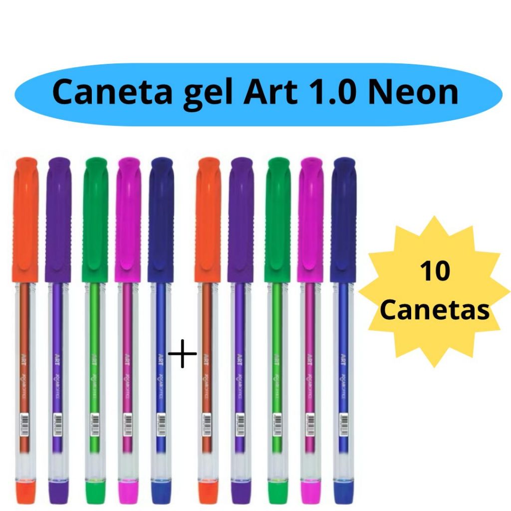 Caneta Gel Art 1.0 Neon Kit com 10 Unidades Cores Vibrantes e Variadas em Oferta na Shopee