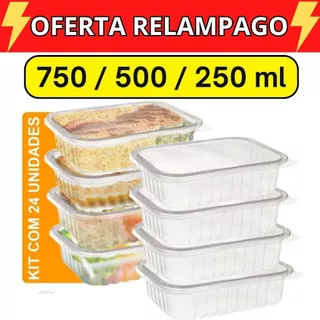 Kit Pote Marmita Freezer Microondas Fitness Comida Congelada Marmitex 12 ou 24 unidades