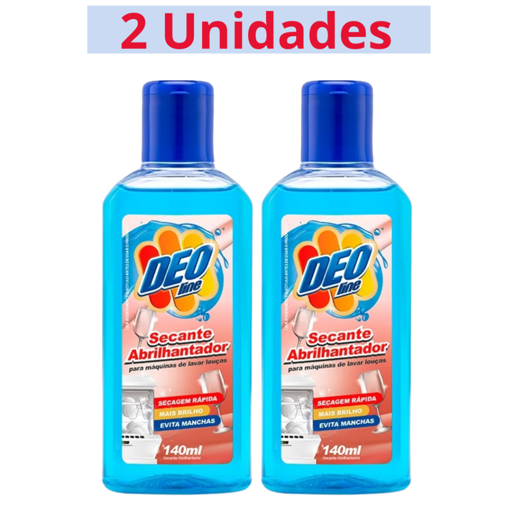 2UN Secante Abrilhantador Deoline 140ml para Máquina de Lavar Louças