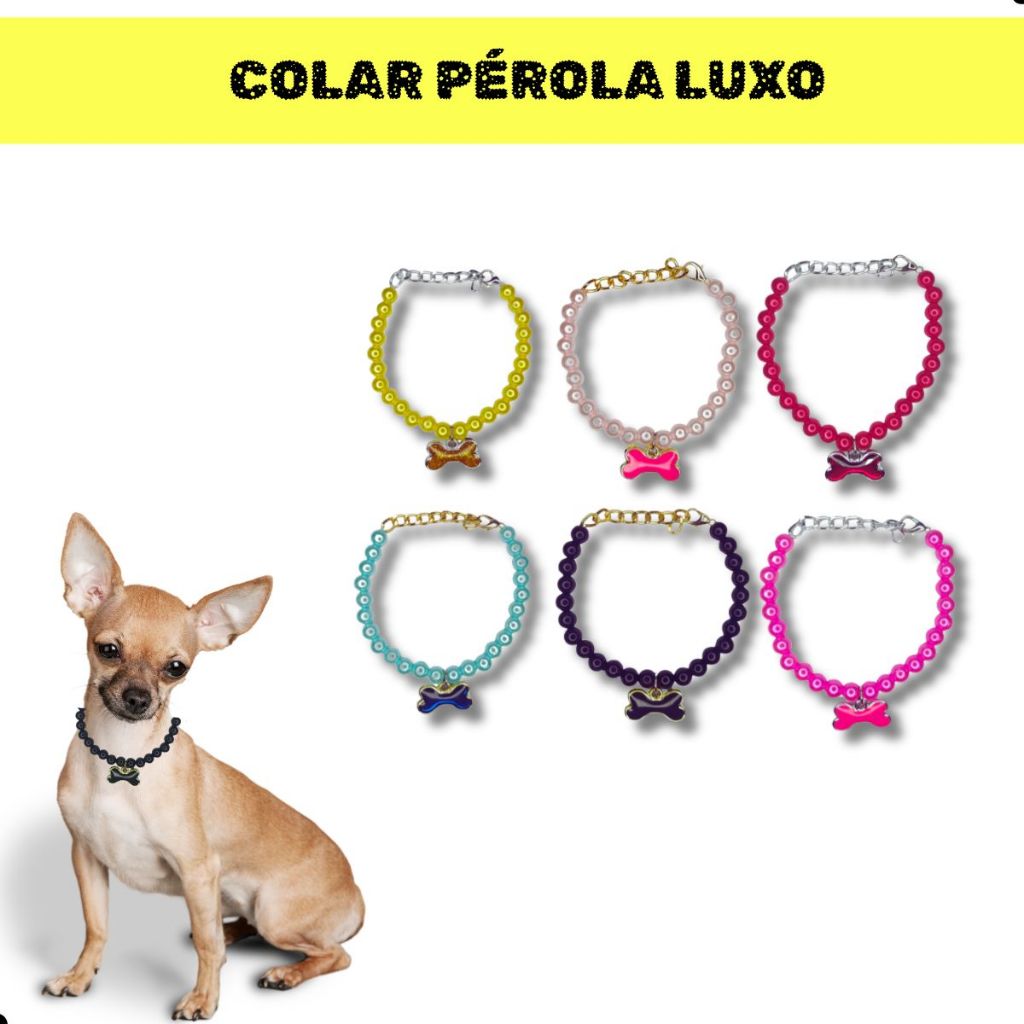 Colar de Pérola  Para Cachorro Com Regulagem Colar Luxo Moda Pet