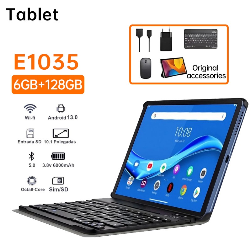 Tablet E1035 com Dual sim e 6gb Ram 128gb Teclado Capa 10,1 polegadas Para Estudo E Trabal...