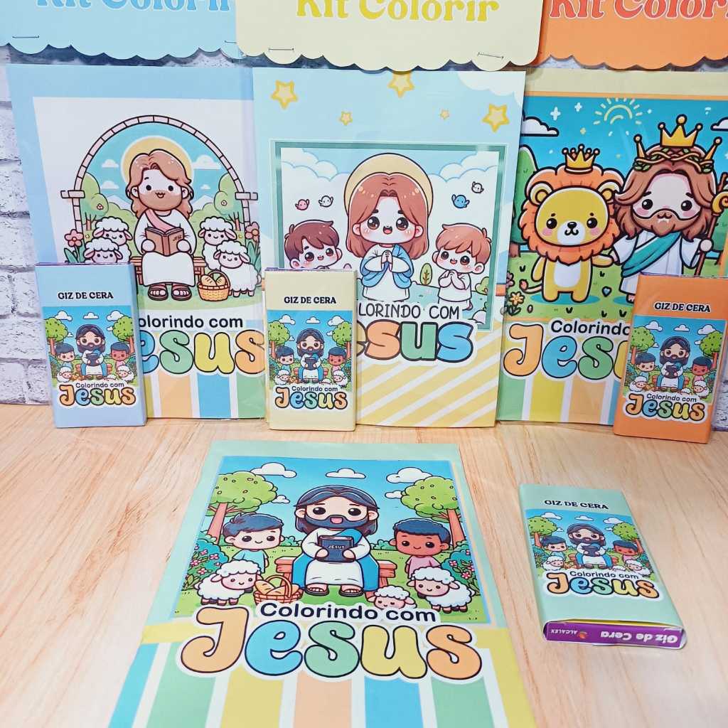 kit colorir Personalizado Cristão / Livrinho + Giz de Cera para Lembrancinha Personalizada/ livro de colorir