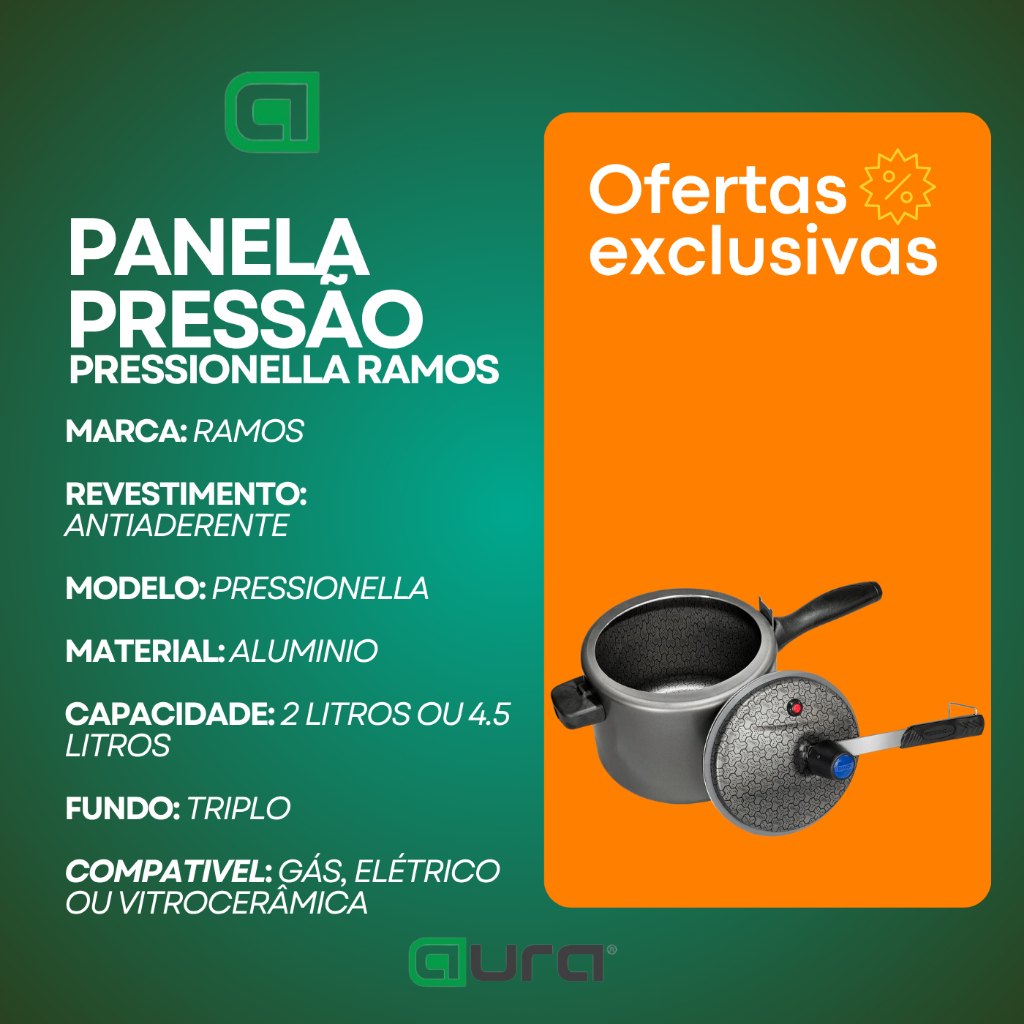 Detalhes do Panela de Pressão Ramos Pressionella 2 Litros ou 4,5 Litros Alumínio