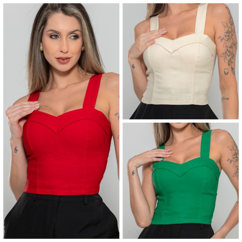 Cropeed Bia com bojo decote coração zíper nas costas Carnaval/Moda verão Tendência 2025 em Oferta na Shopee