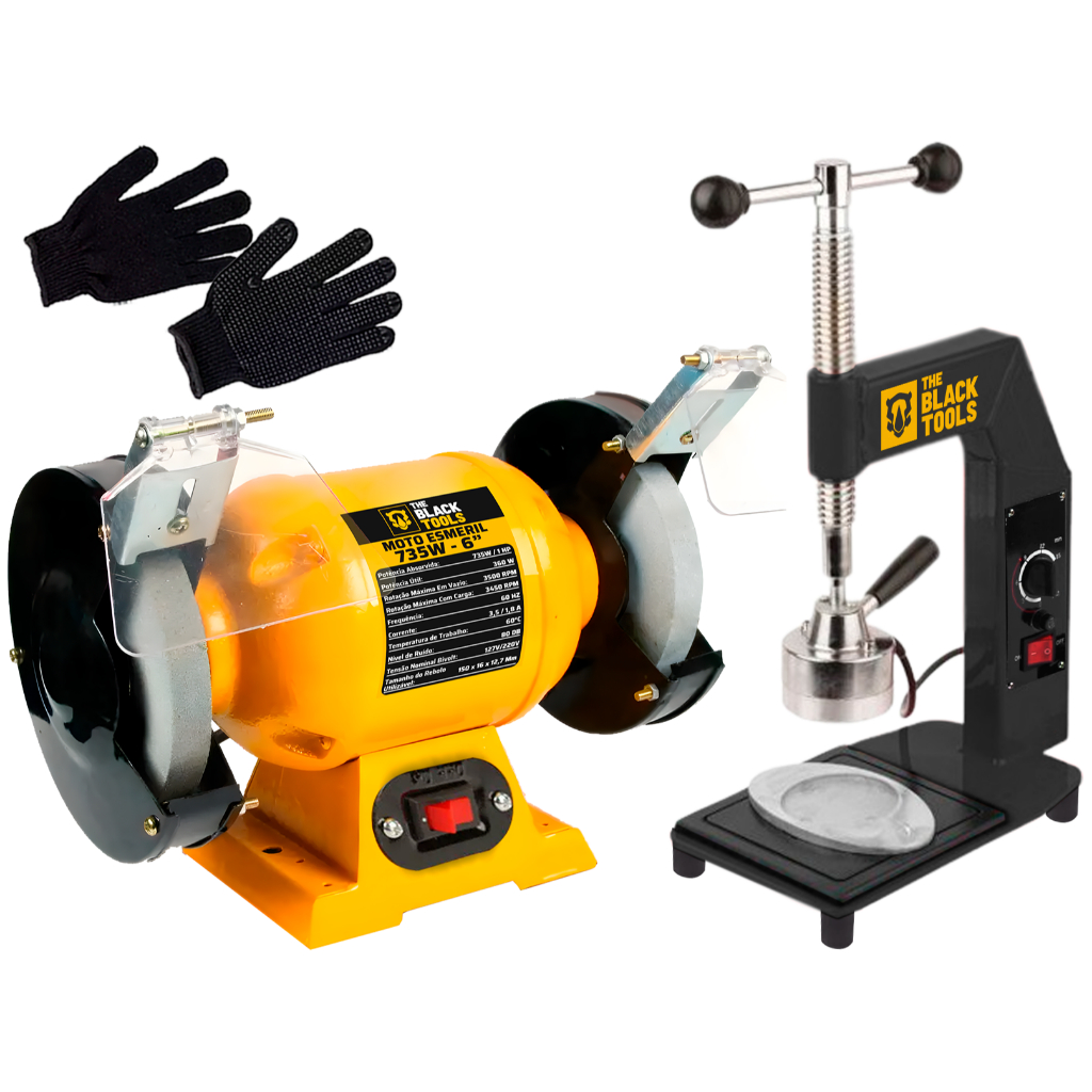 Moto Esmeril De Bancada 735w 110v/220v 1cv + Vulcanizadora De Pneus E Câmara De Ar The Black Tools em Oferta na Shopee