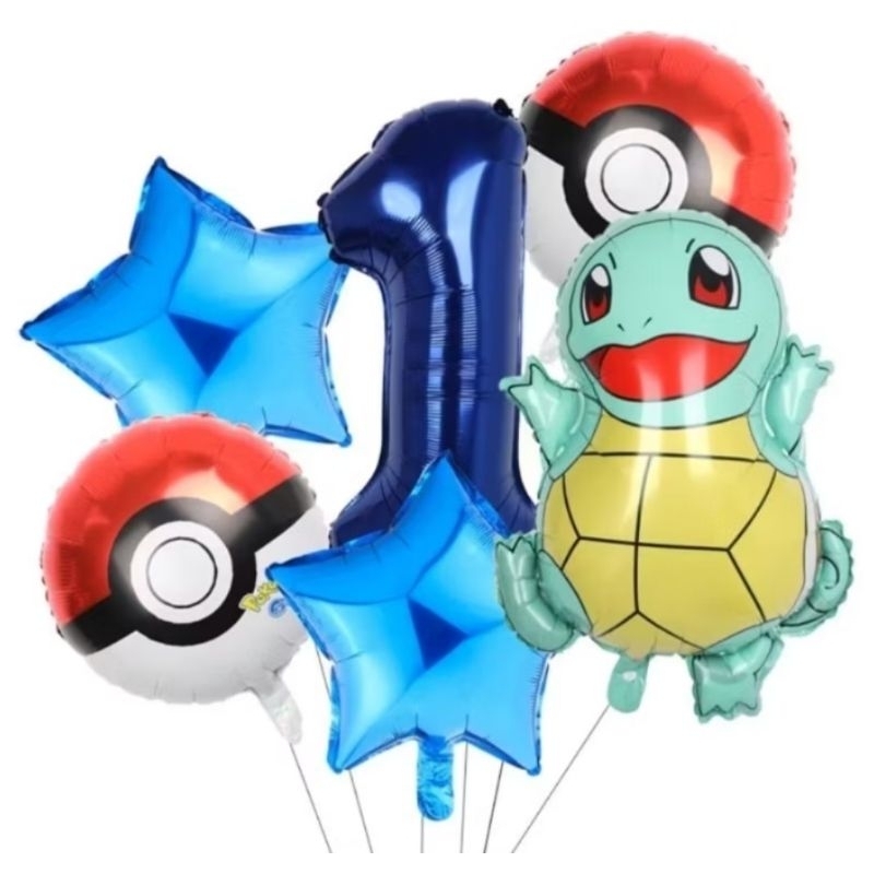 Kit c/6 balões pokémon Squirtle corpo mede 50cm/redondo/estrela mede 45 cm/ número 40cm em Oferta na Shopee
