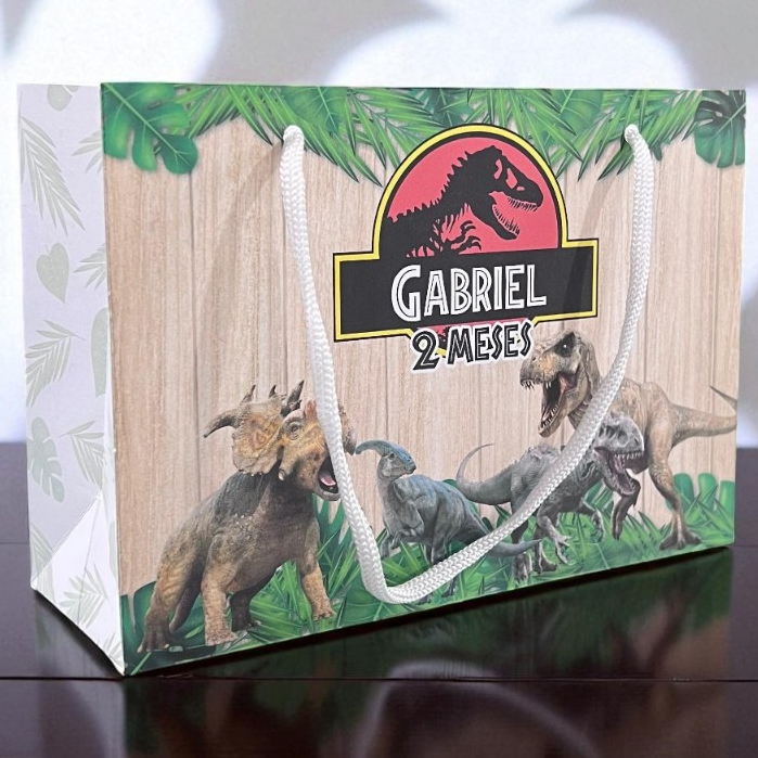 Sacolinha Jurassic Park Personalizada Festa Dinossauro Lembrancinha Kit Festa Sacola Deitada Reta