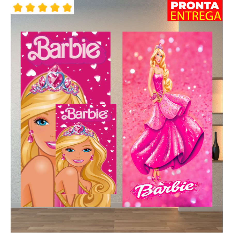 Toalha de Banho e Rosto/Mão Lancheira Infantil BARBIE Praia Piscina Felpa Estampada