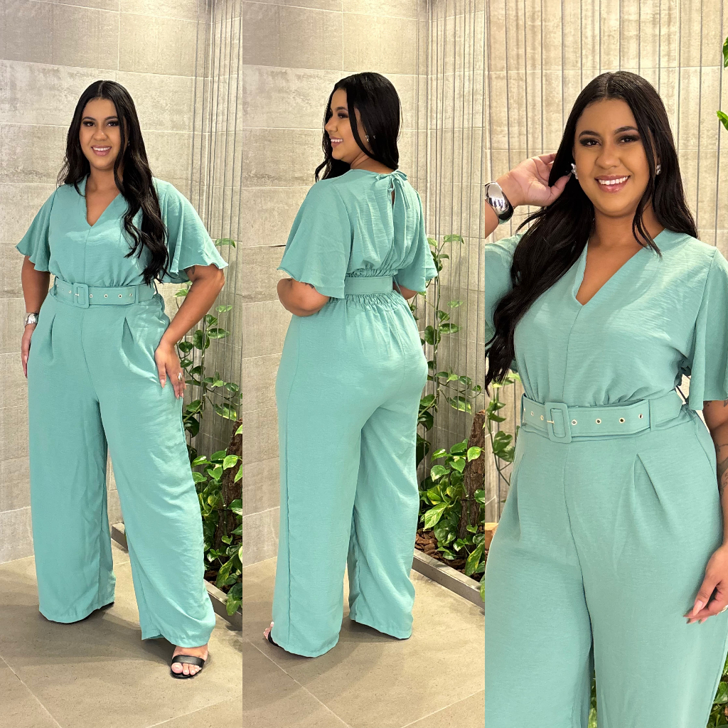 Macacão Feminino Longo Com manga Plus Size