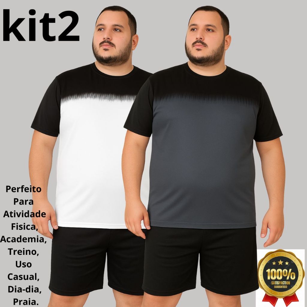 KIT2 Camisa/Camiseta Plus Dry Fit  D'grade Mascullina Manga Curta Respirável -Academia-Corrida-Trein em Oferta na Shopee