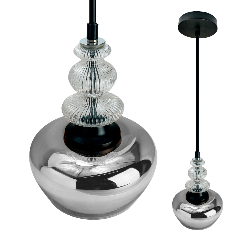 Luminária Pendente Clear Cromo de Vidro Inowar Tamanho de 1,40cm Sala de Jantar Lampada 40w