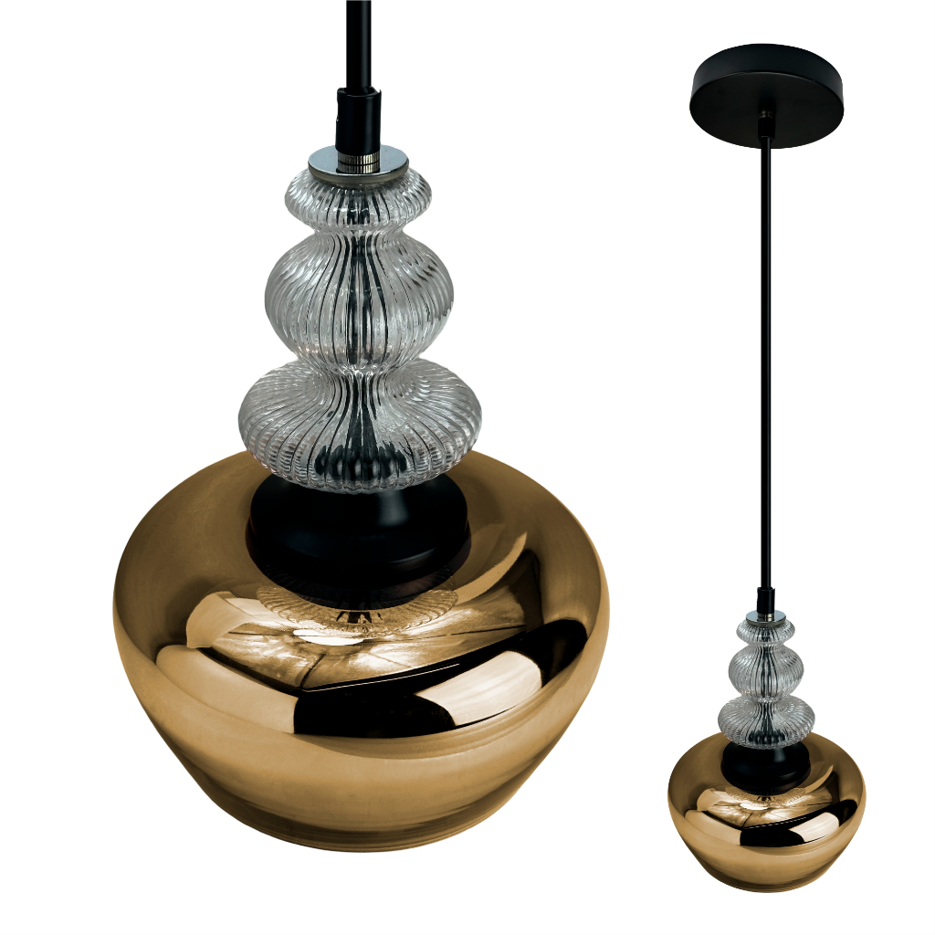 Luminária Pendente Clear Gold de Vidro Inowar Tamanho de 1,40cm Sala de Jantar Lampada 40w