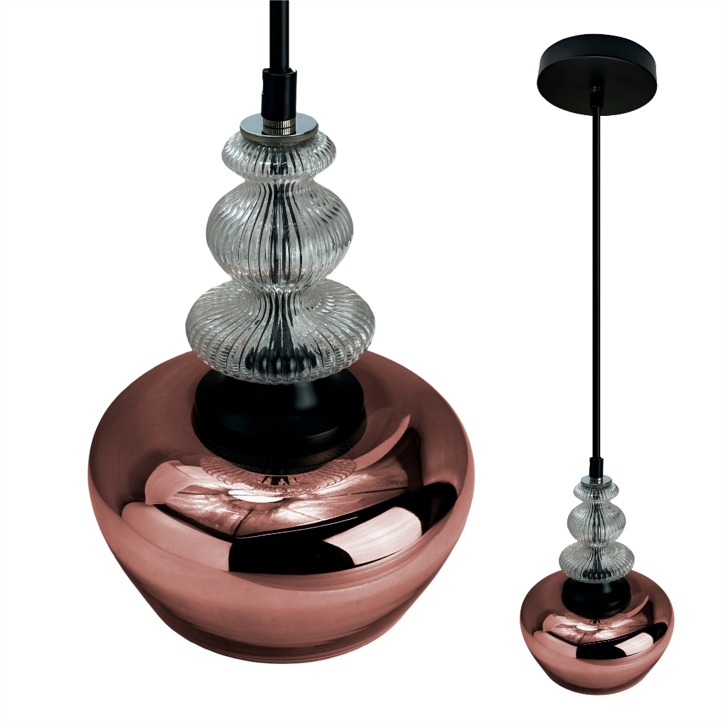 Luminária Pendente Clear Cobre de Vidro Inowar Tamanho de 1,40cm Sala de Jantar Lampada 40w