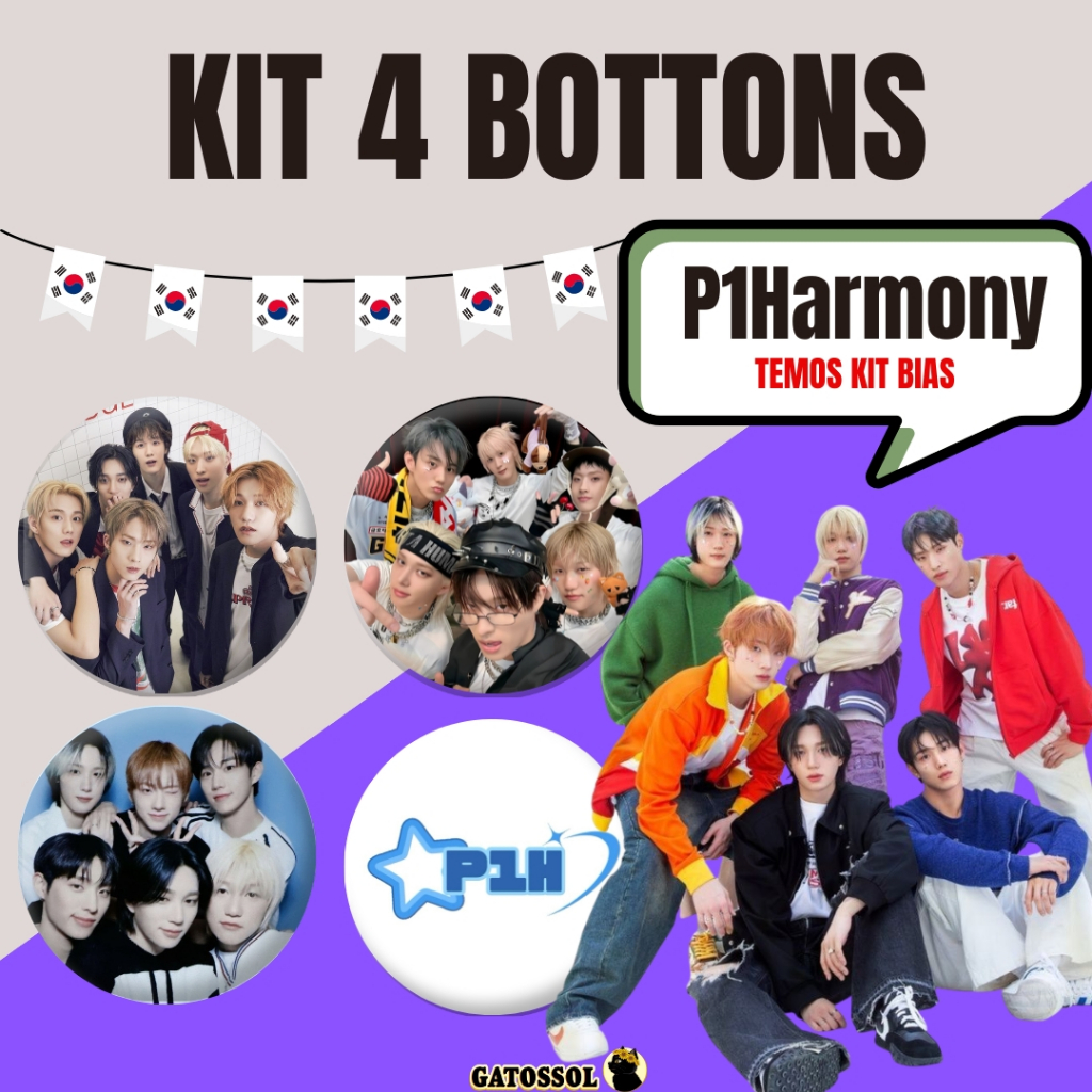 KIT P1Harmony BIAS 4 Bottons 4,5CM Broche KPOP-IDOL-COREANO- Bottom/botton Boton Buton alfinete Boton Button Pin Botum