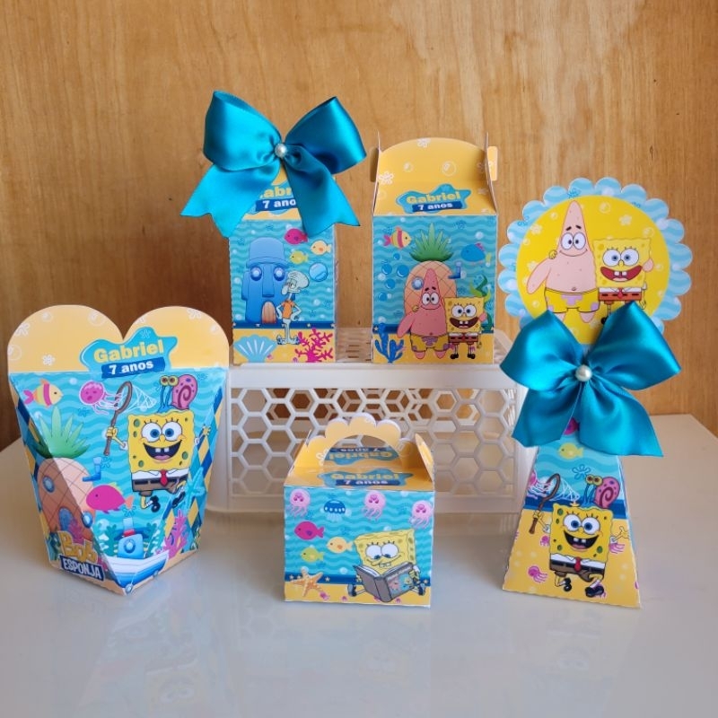 kit caixa personalizada para lembrancinha de mesa de aniversário e festa tema bob esponja